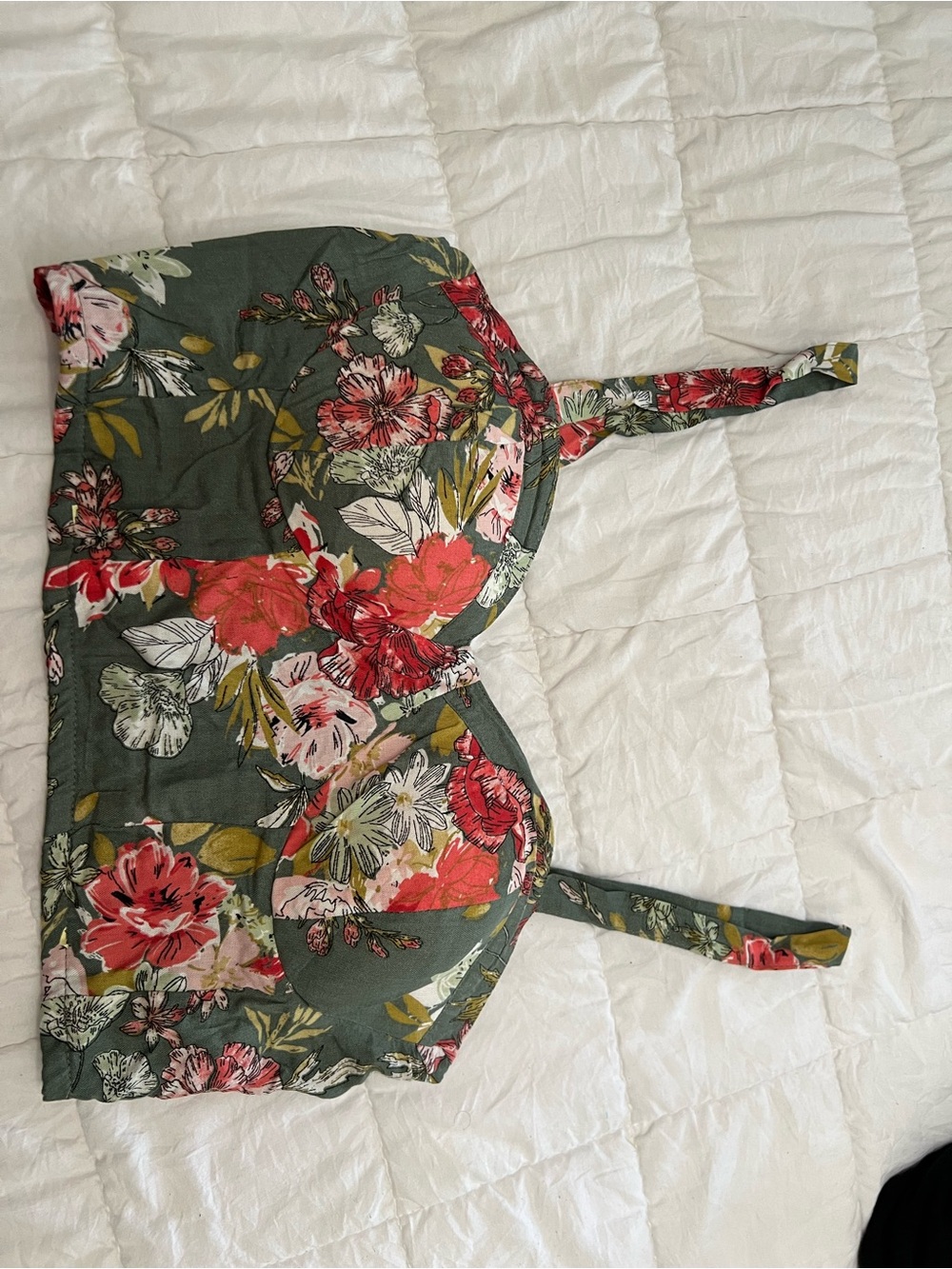 Olive Green Floral Crop Top